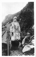 Postcard Native American Woman Next to Railroad Track RPPC 240169 picture