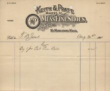 1901 North Middleboro Massachusetts Keith Pratt Mens Shoes Letterhead Invoice Ad picture