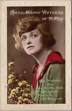 1917 HAPPY BIRTHDAY Hand-Painted Real Photo Postcard MISS GLADYS COOPER England picture