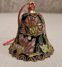 Cloisonne Bell Ornament Enameled Multicolor Floral Twisted Wire Gold Tone picture