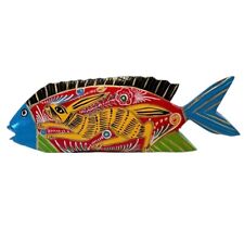 Oaxacan Hand Carved Painted Fish Rabbit Design Mexican Wood Folk Art picture