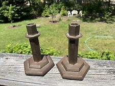 Antique Pair Arts & Crafts Style Brass Weighted Candlestick Holders picture