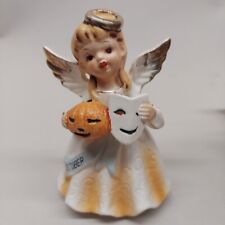 Vintage Japan Ceramic October Birthday Angel Japan Holding Pumpkin & Mask picture