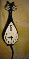Vintage Spartus Black Cat Clock w/moving tail & blinking green eyes picture