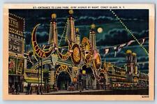 Coney Island New York Postcard Entrance To Luna Park Surf Avenue By Night 1948 picture