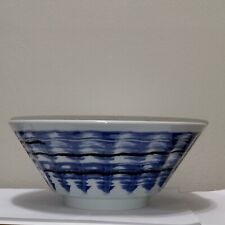 Mino Ware Ramen Udon Soba Rice Bowl Japan Flowing Water Blue Striped picture