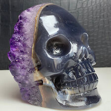 600g Natural Crystal ,Agate Amethyst Clusters. Hand-Carved.Exquisite Skull .QJ picture