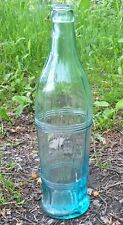 ANTIQUE unique aqua green Glass VINEGAR Bottle paneled ringed 10.75” tall POPTOP picture