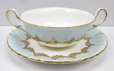 EB Foley England Wyvern Pattern China Cream Soup Bowl and Saucer Vintage 1950 picture
