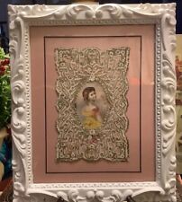 Antique 1880’s Valentine~Framed/Pink Triple Matted/White Decorative Frame~Lovely picture