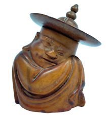 Chinese Boxwood Carving of a Sitting Sleeping Man Wearing Robe and Hat picture