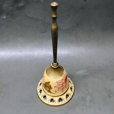 Vintage Cloisonne Enamel Hand Bell Brass with Colored Flowers Made in India picture