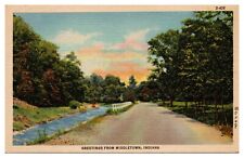 Greetings From Middletown Indiana Scenic Country Lane Stream Curteich #2  -  A50 picture