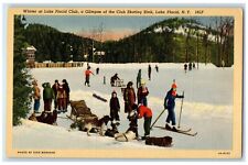 c1940 Winter Lake Placid Club Glimpse Club Lake Placid New York Vintage Postcard picture