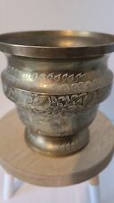 Vintage Etched Brass Decorative Vase Container Floral Wide Mouthed picture