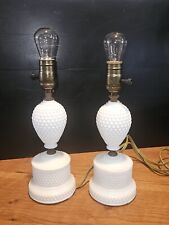 Pair Of Vintage White Milk Glass Hobnail Boudoir Table Lamps  picture