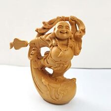 Wood Carving Hotei Luxury Natural Boxwood Fortune Luck Economic Buddha #KU0890 picture