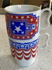 Vintage Pair Japan Stylecraft American Patriotic Stacking Coffee Mug 1229 picture