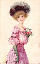 Unposted Postcard Antique copyright 1909 Victorian Woman Purple Dress # 137 picture