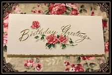 Vintage Greeting Card Nostalgia Roses Birthday Gold Inside Design Env NOS picture