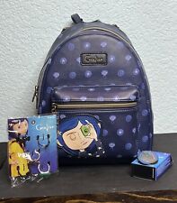 Loungefly Coraline Blue Icons Mini Backpack Ring Set & Sabastion The Cat Pin NWT picture