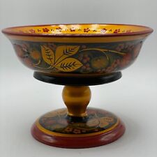Khokhloma Russian Traditional Hand-Painted Fruit Motif Wood Pedestal Bowl picture