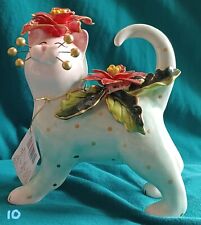 WhimsiClay Amy LaCombe POINSETTIA #14602 Cat Figurine; excellent cond.; tag; box picture
