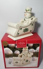 Rare Lenox Happy Holly Days Snowman in a Sleigh Christmas Holiday Candy Bowl picture