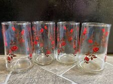 4 Tumblers RED ROSES Glasses 12oz 4 7/8