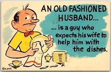An Old Fashioned Husband Expect His Wife To Help Him With The Dishes, Postcard picture