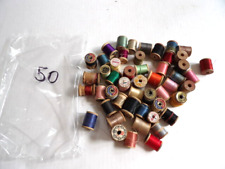 50 VINTAGE WOOD WOODEN SPOOLS SEWING THREAD ASSORTED COLORS MAKERS picture