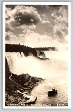 Vintage Postcard NY Niagara Falls RPPC Aerial View Boat ~11762 picture