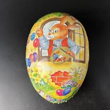 VTG Lrg German Nestler Paper Mache Easter Egg Candy Container Rabbit Painting 9