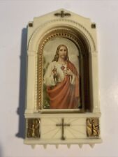 Vintage Sacred Heart Of Jesus Picture Plaque Plastic Wall Art picture