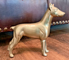 Vintage Solid Brass Doberman Dog Figurine 8”x 7”x 2.5” picture