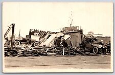 Lorain Ohio~Tornado Scene~Disaster~Men Deal for Autos on Rubble~1924 RPPC picture