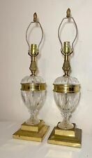 Pair of quality vintage urn style brass cut crystal electric table parlor lamps picture