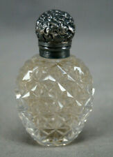 British Brilliant Cut Glass & Repousse Floral Birmingham Sterling Silver Perfume picture