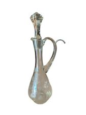 Vintage Floral Etched Glass Wine Decanter with Glass Stopper 16” Tall picture