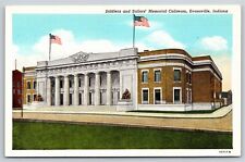 Evansville Indiana~Soldiers & Sailors Memorial Coliseum~Vintage Linen Postcard picture