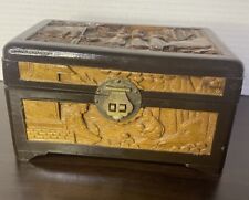 Vintage Chinese Wooden Jewelry Trinket Box Latch Hinged Handcarved picture