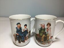 Vintage 1982 Norman Rockwell coffee mug tea cups The Cobbler The Lighthouse Keep picture