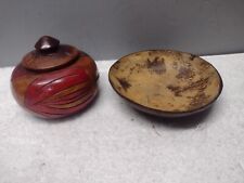Vintage Small Wooden Hand Carved Jar with Lid Trinket Jewelry  & Dish  picture