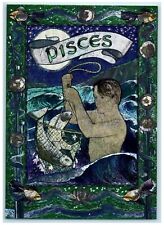 c1980's Dufex Horoscope Metallic Pisces Man Cached Fish Vintage Postcard picture