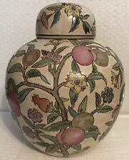 Vintage Ginger Jar With Lid Floral Fruit Tree Ceramic Or Porcelain Pottery Vase picture