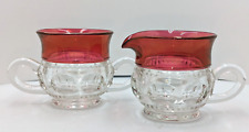 Vintage Tiffin Glass Kings Crown Thumbprint Ruby Red Flash Creamer & Sugar picture