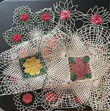 Lot of 7 Large Vintage Handmade Crocheted Doily Doilies 3D Starched 14”-19” picture