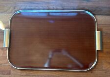 Kaymet Vintage Mid-Century Pressed Aluminium Drink Serving Tray Wood Tone Gold picture