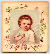 Antique Chromolithograph Print of Baby / Child Framed by Flowers 4x4  P1 picture