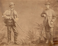 Antique Men Hunting Photograph Board Collage with Studio Prop Background Rifles picture